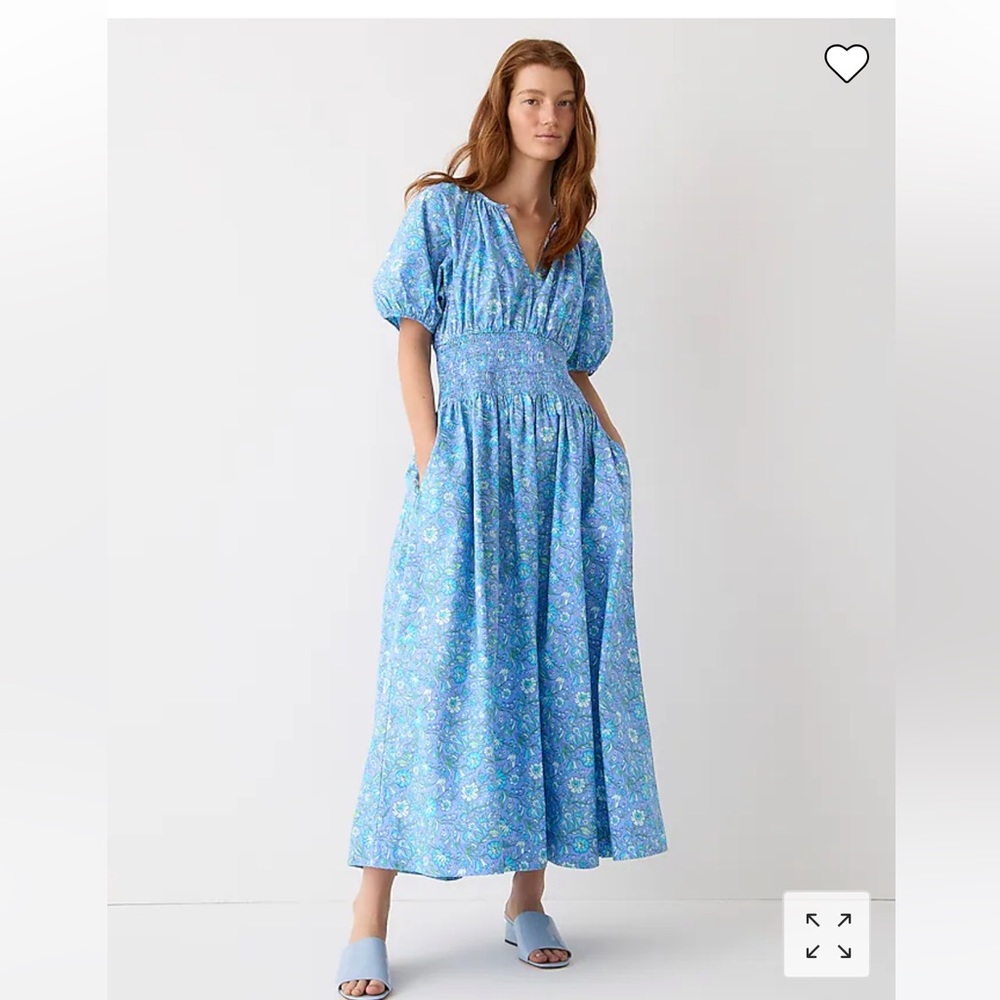 NWT J. Crew Provence smocked-waist midi dress in marigold blooms cotton poplin